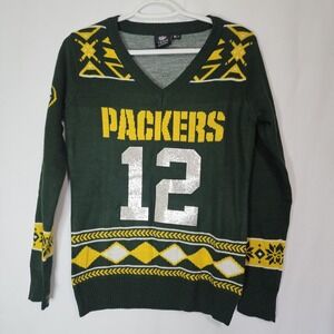 Green Bay Packers Aaron Rodgers #12‎ Glitter Sweater Womens S Gameday Cozy Knit